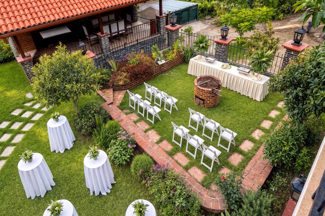 Montaje de graduación en el patio de Villa Toscana
